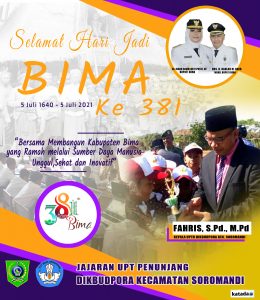 Ucapan Selamat Hari Jadi Bima ke 381 dari Kepala UPTD Dikbudpora Kecamatan Soromandi