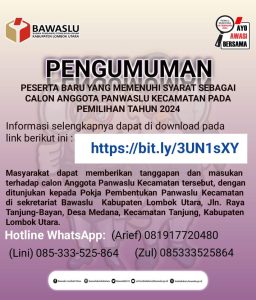 PENGUMUMAN NAMA-NAMA TERPILIH ANGGOTA PANWASLU KECAMATAN DALAM PEMILIHAN TAHUN 2024