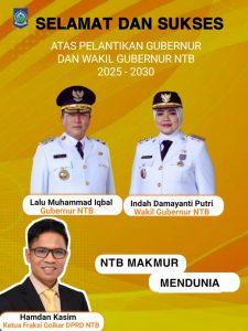 Ketua Fraksi Golkar Mengucapkan Selamat Atas Pelantikan Gubernur NTB