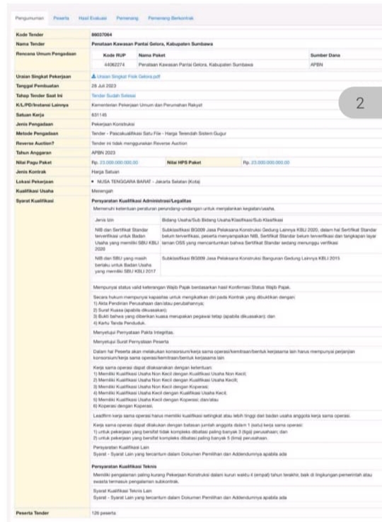 Screenshot LPSE pekerjaan