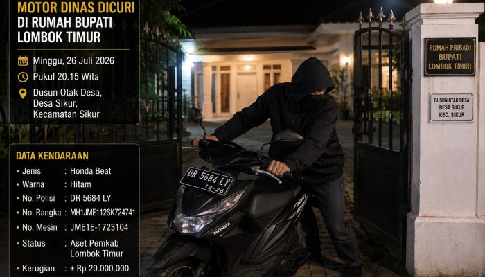 Rumah Bupati Lombok Timur Dibobol Maling, Motor Dinas Raib